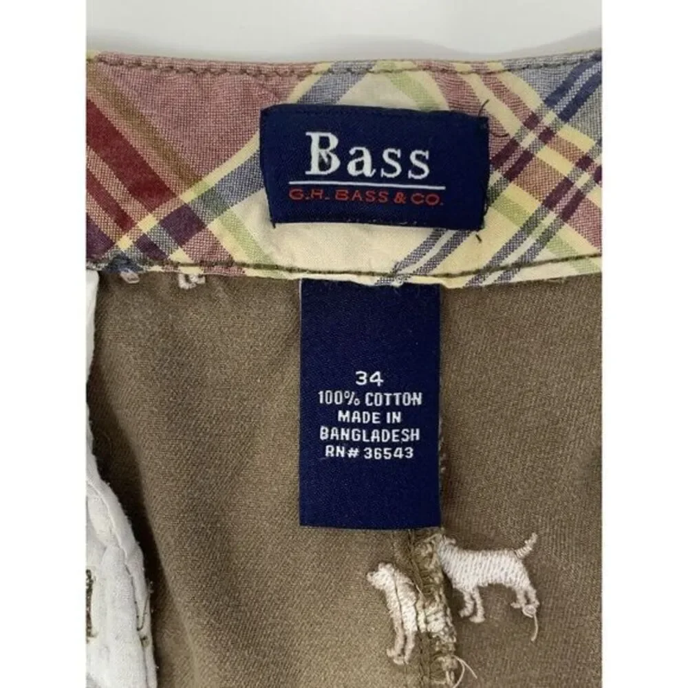 GH Bass & Co Brown Dogs Men's Flat Front Walking Golf Shorts‎ Size 34